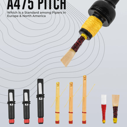 Full Size Rosewood  Bagpipe| Lead-Free Glossy Black Finish | Gold-Engraved Mounts & Ferrules | Hard Case | Premium Reeds + FREE Practice Chanter