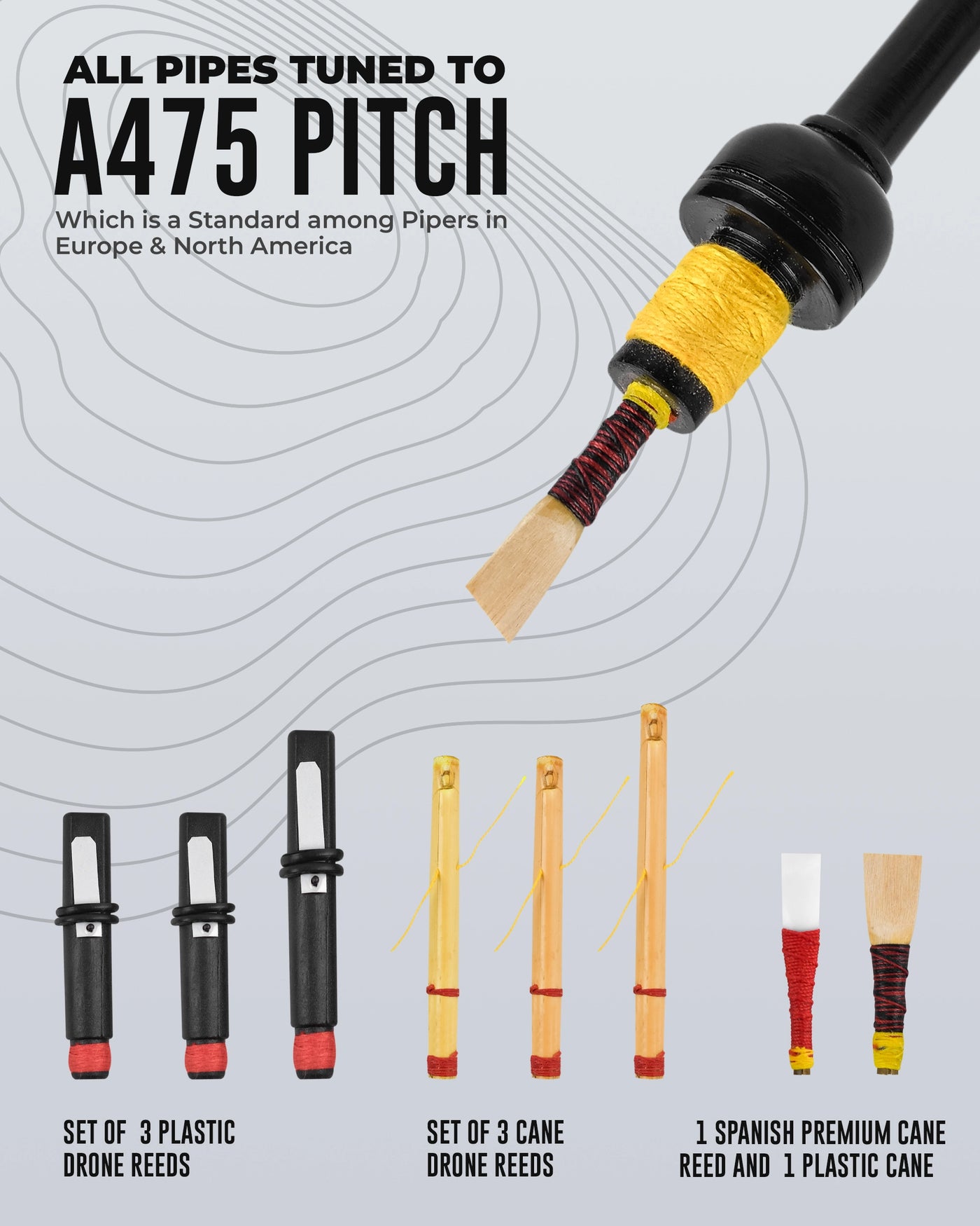 Full Size Rosewood  Bagpipe| Lead-Free Glossy Black Finish | Gold-Engraved Mounts & Ferrules | Hard Case | Premium Reeds + FREE Practice Chanter