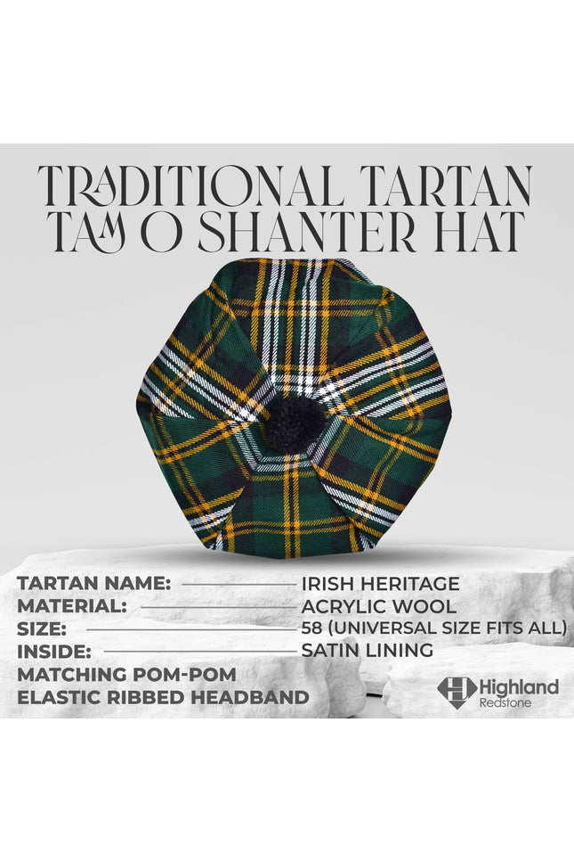 Tam O'Shanter Hat with Pompom | Irish Heritage Tartan