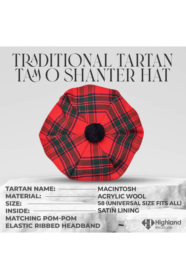 Tam O'Shanter Hat with Pompom | Macintosh Tartan