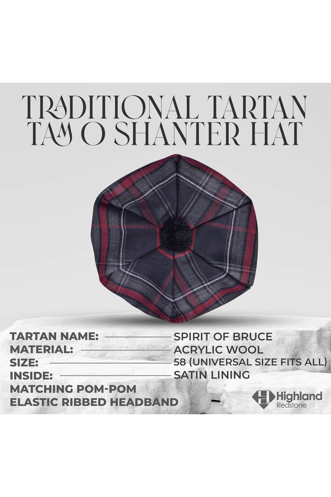 Tam O'Shanter Hat with Pompom | Spirit of Bruce Tartan