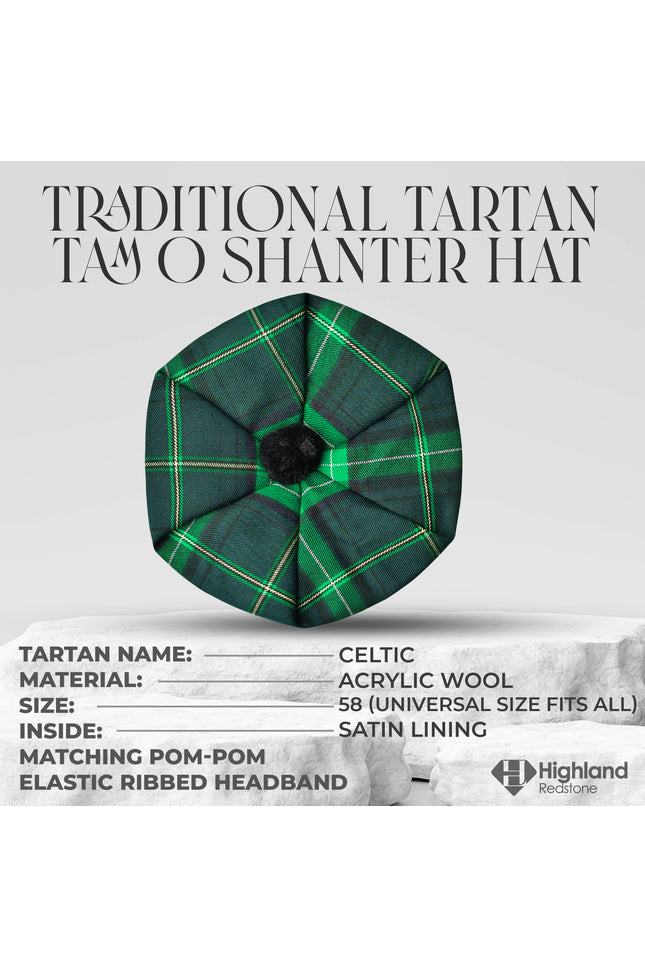 Tam O'Shanter Hat with Pompom | Celtic Tartan