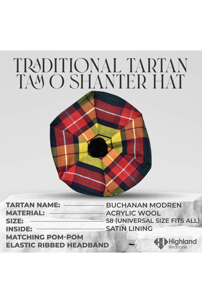 Tam O'Shanter Hat with Pompom | Buchanan Modern Tartan