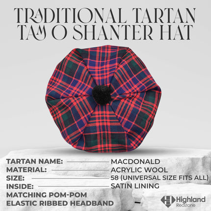 Tam O'Shanter Hat with Pompom in MacDonald Tartan