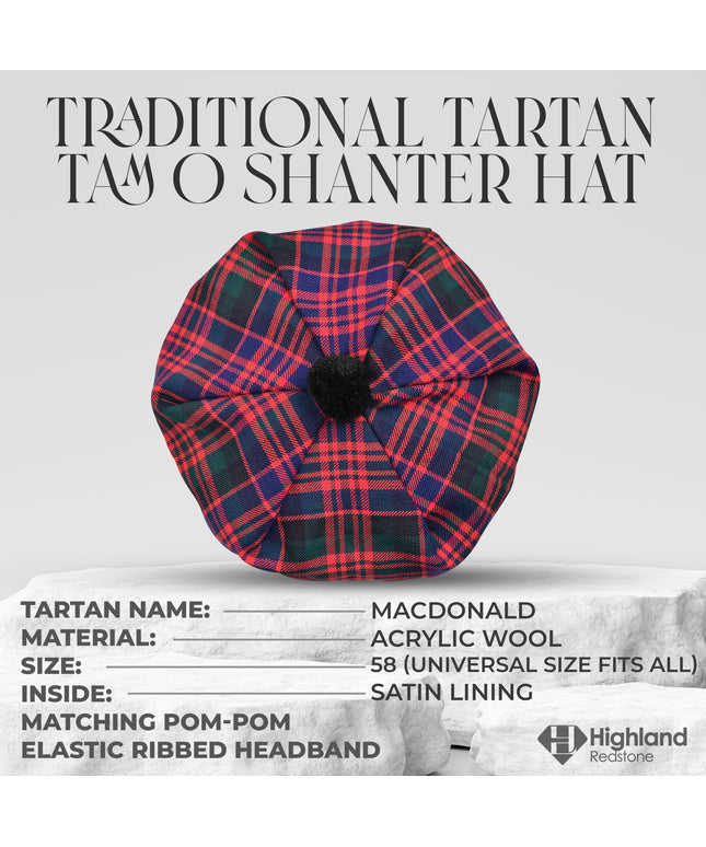 Tam O'Shanter Hat with Pompom | MacDonald Tartan