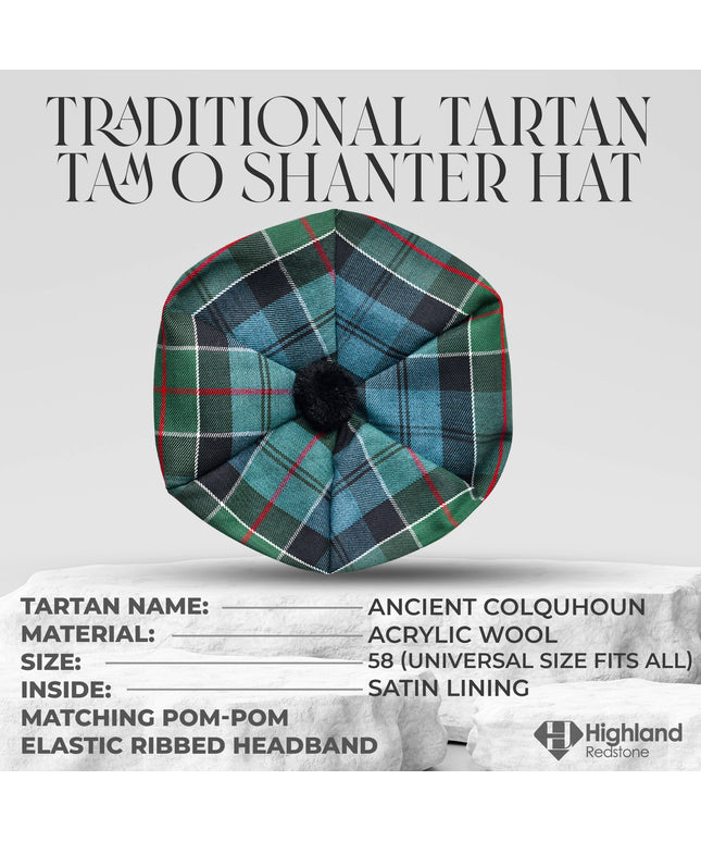 Tam O'Shanter Hat with Pompom | Ancient Colquhoun Tartan