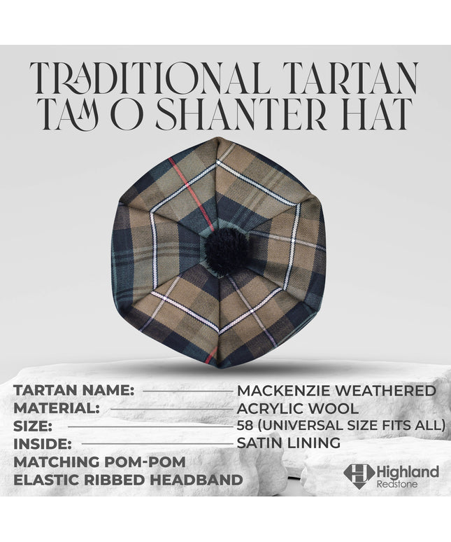 Tam O'Shanter Hat with Pompom | MacKenzie Weathered Tartan
