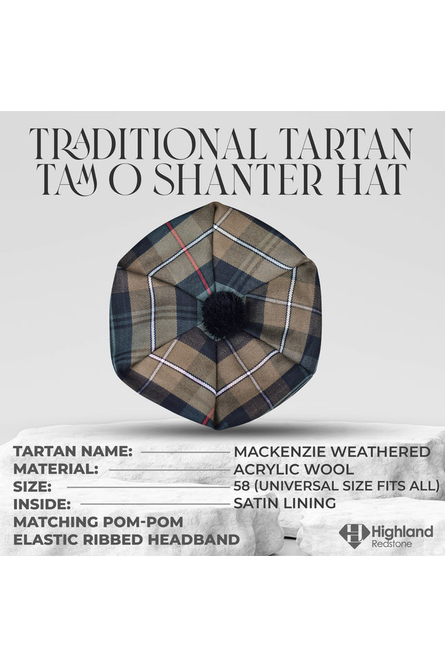 Tam O'Shanter Hat with Pompom | MacKenzie Weathered Tartan