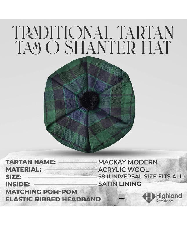 Tam O'Shanter Hat with Pompom | MacKay Modern Tartan