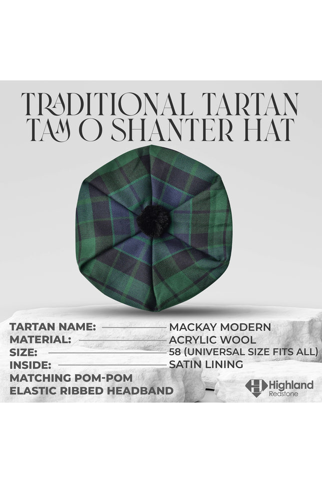 Tam O'Shanter Hat with Pompom | MacKay Modern Tartan