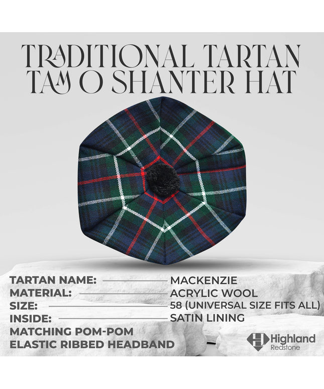 Tam O'Shanter Hat with Pompom | MacKenzie Tartan