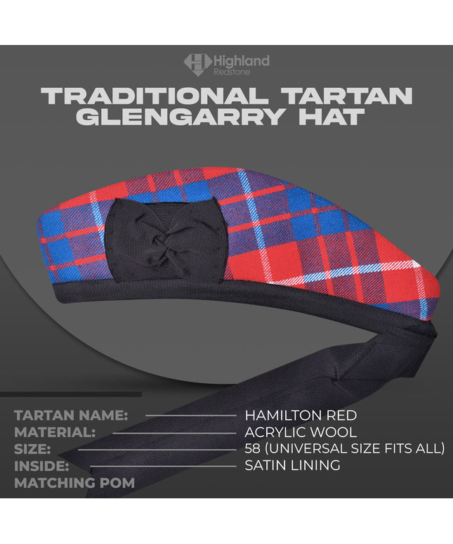 Hamilton Red Glengarry - Classic Scottish Headwear