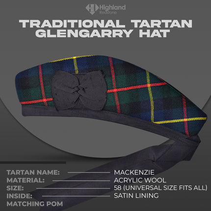 Mackenzie Glengarry hat with deep blue and green tartan pattern