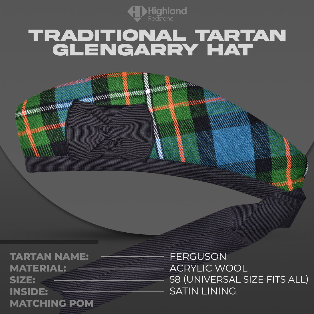 Ferguson Glengarry cap - Premium Scottish Glengarry cap with traditional toorie