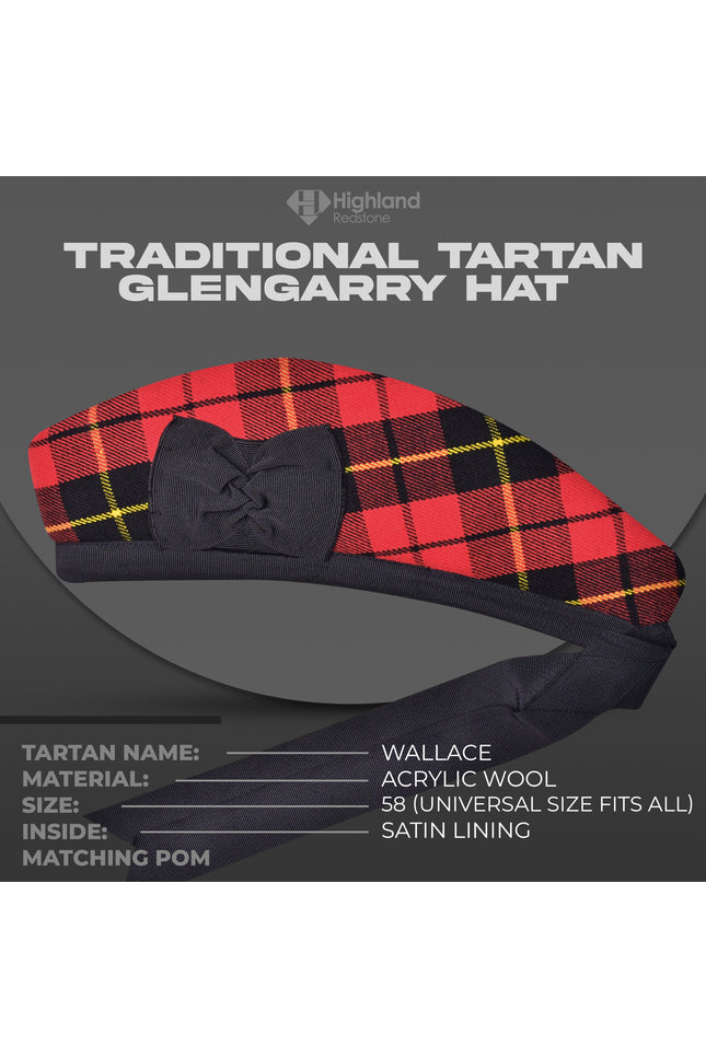 Authentic Wallace Glengarry Hat with Traditional Tartan