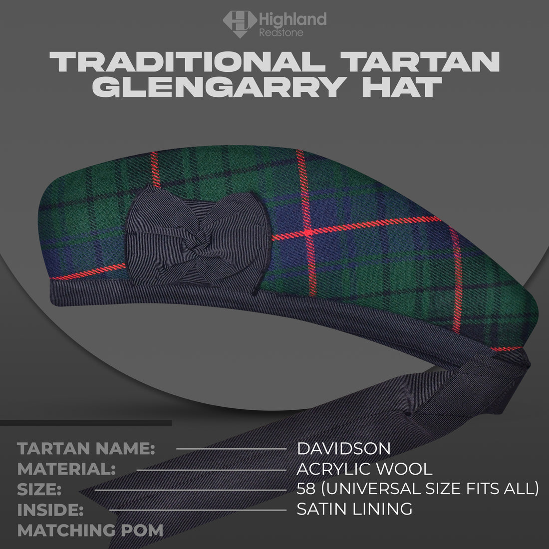 Davidson Glengarry Tartan Hat - Highland Redstone