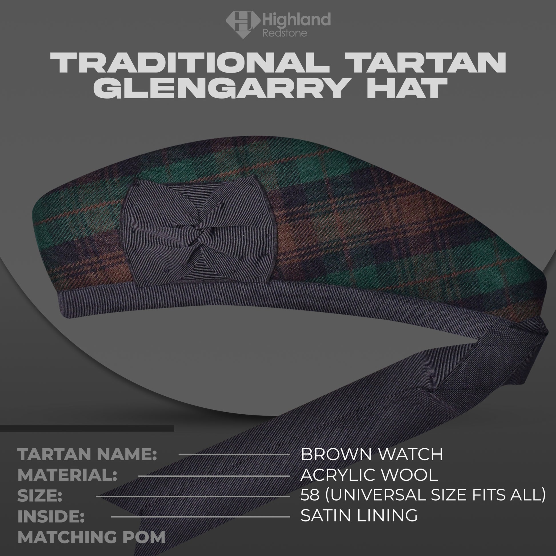  Brown watch and Glengarry hat set on display. Perfect accessories to elevate your Scottish style.