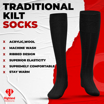 Comfortable Wool Blend Black Kilt Hose | High-Quality Kilt Socks