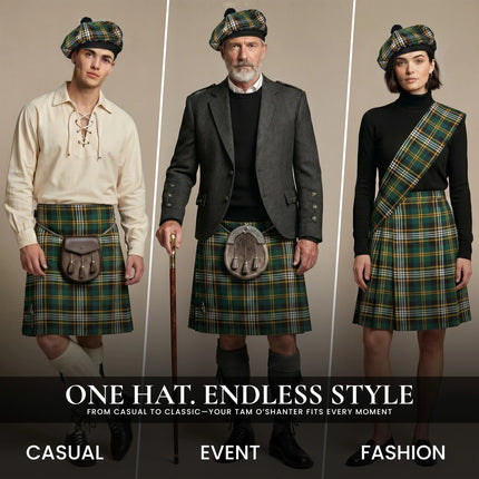 Tam O'Shanter Hat with Pompom | Irish Heritage Tartan
