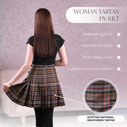 Woman Plaid Kilt – Scottish National Weathered Tartan Kilt – Premium Quality & Timeless Style