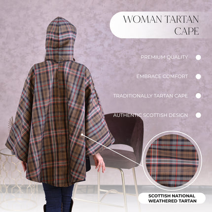 Women’s Cape in Scottish National Weathered Tartan