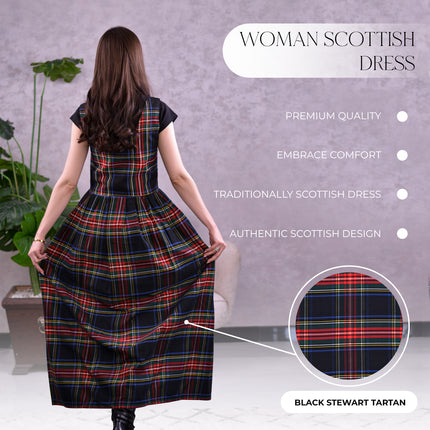 Women's Scottish Highland Dress – Long Tartan Dress | Black Stewart
