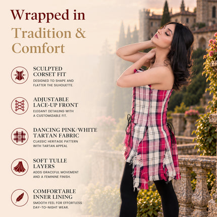 Corset Bella Tartan (Rose Dansant/Blanc)
