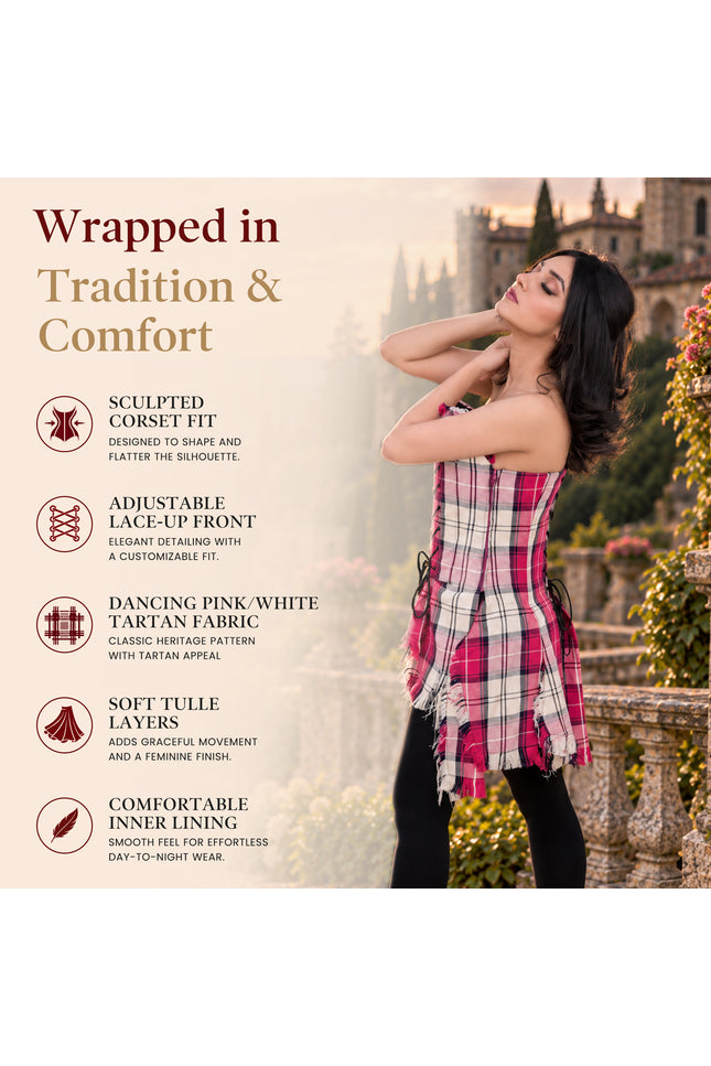 Corset Bella Tartan (Rose Dansant/Blanc)