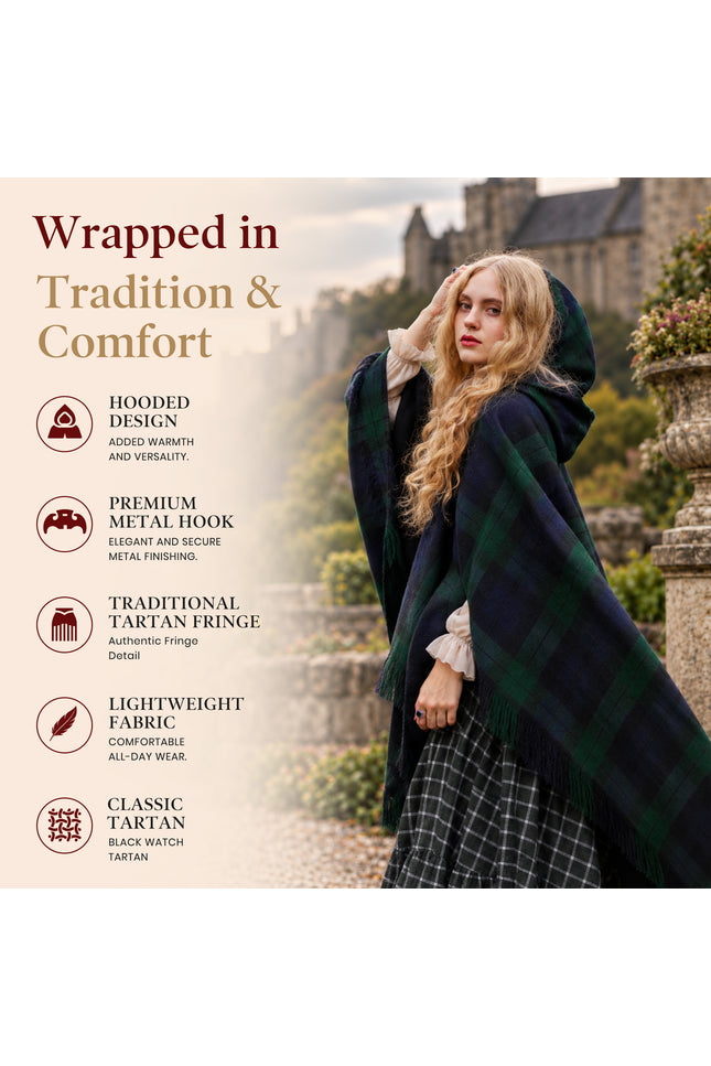 Women Tartan Cloak - Black Watch
