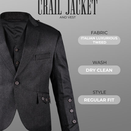 Charcoal Crail Jacket & Vest – Italian Tweed Wool | Scottish Formalwear