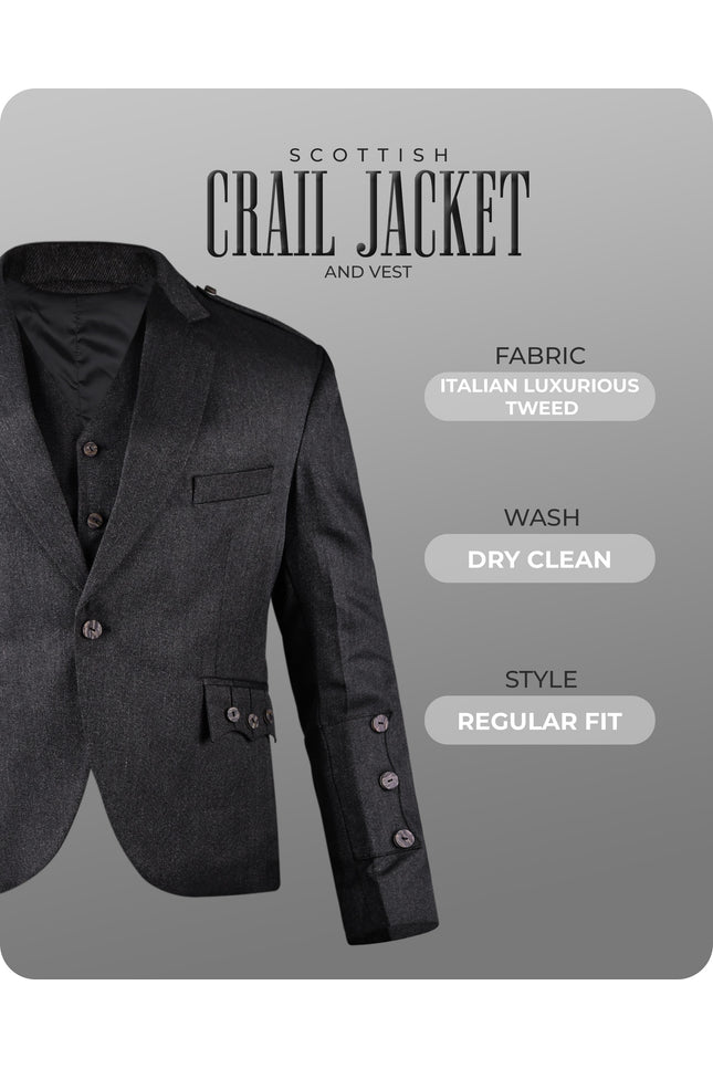 Charcoal Crail Jacket & Vest  -  Italian Tweed Wool | Scottish Formalwear