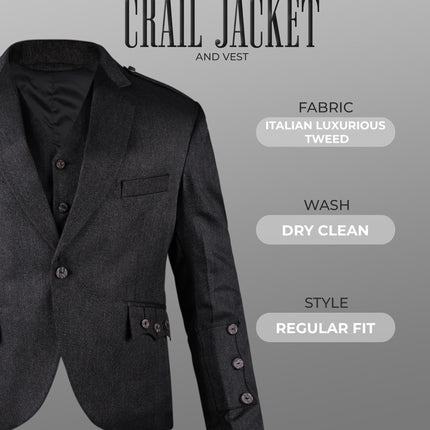 Black Crail Jacket & Vest  -  Italian Tweed Wool | Scottish Formalwear