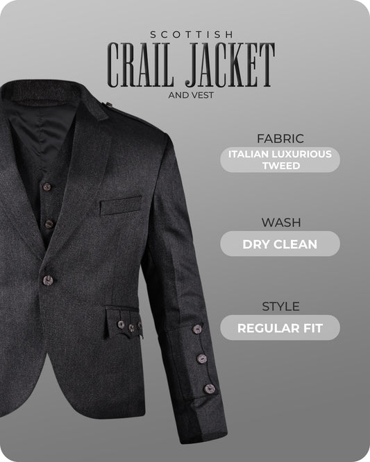 Charcoal Crail Jacket & Vest – Italian Tweed Wool | Scottish Formalwear