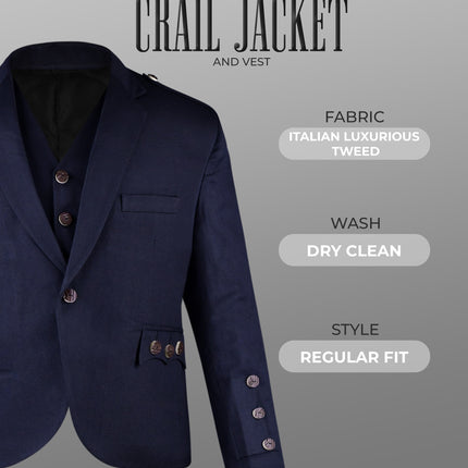 Navy Blue Crail Jacket & Vest – Italian Tweed Wool | Scottish Formalwear