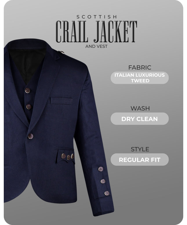 Navy Blue Crail Jacket & Vest – Italian Tweed Wool | Scottish Formalwear