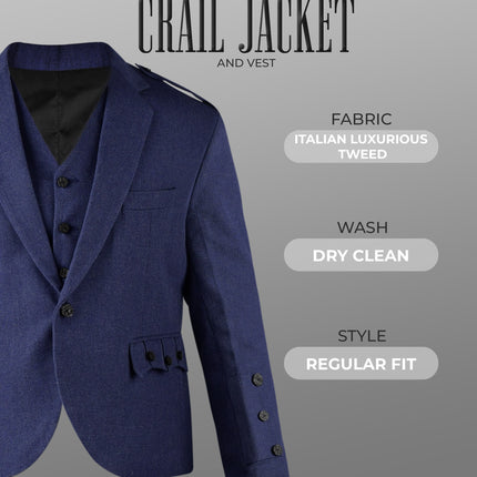 Blue Crail Jacket and Vest – Italian Tweed Wool | Scottish Formalwear