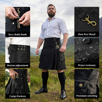 Phantom Modern Utility Kilt - Black | Big & Tall