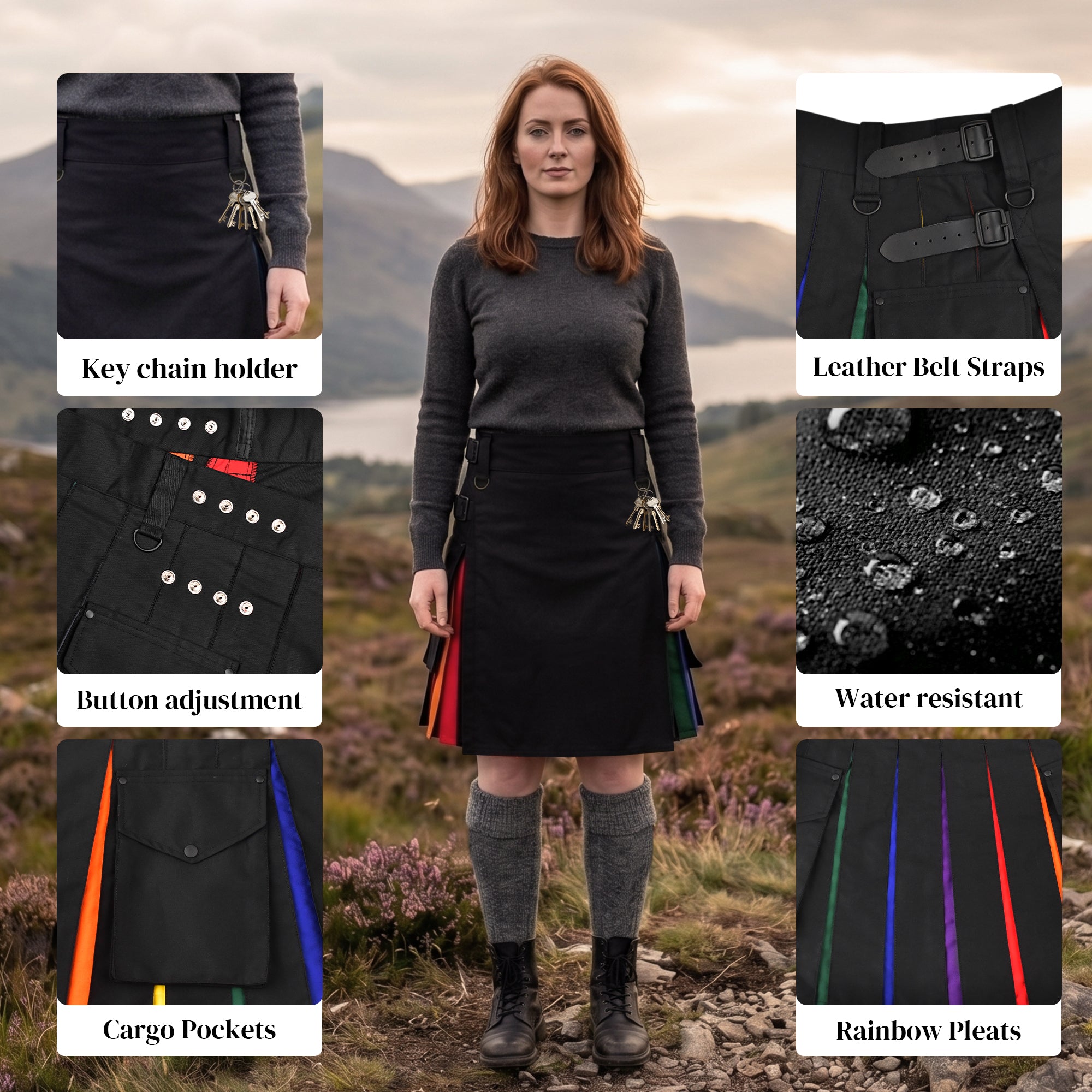 Kilt Feature Women's Hybrid Utility Kilt | Rainbow Pride Kilt | Big & Tall ...