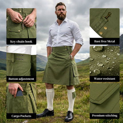 Phantom Modern Utility Kilt | Olive Green