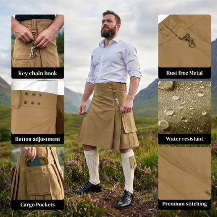 Phantom Modern Utility Kilt - Khaki | Big & Tall