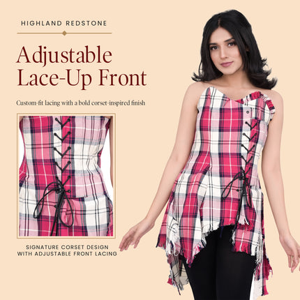 Corset Bella Tartan (Rose Dansant/Blanc)