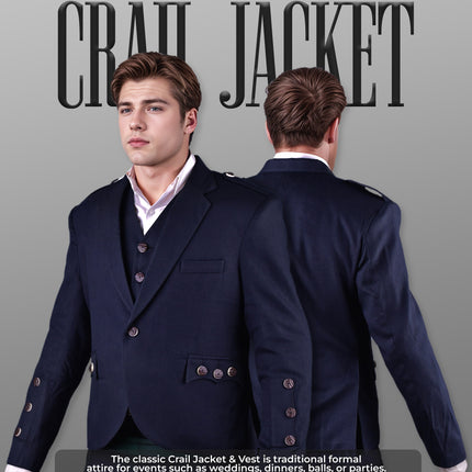 Navy Blue Crail Jacket & Vest – Italian Tweed Wool | Scottish Formalwear