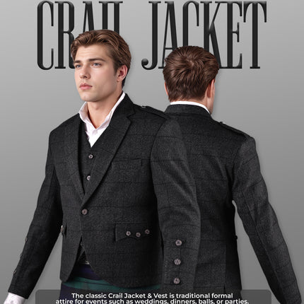 Charcoal Grey Crail Jacket and Vest - Self Check – Italian Tweed Wool | Scottish Formalwear