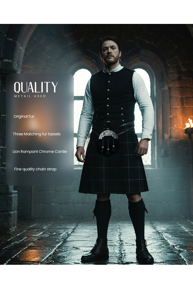 Formal Black Bovine Sporran with Chrome Lion Rampant Cantle