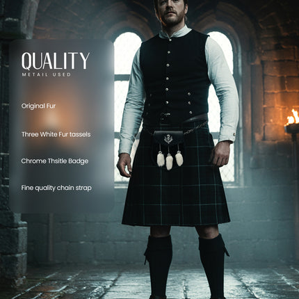 Semi-Dress Rabbit Fur Sporran with Thistle Chrome Badge