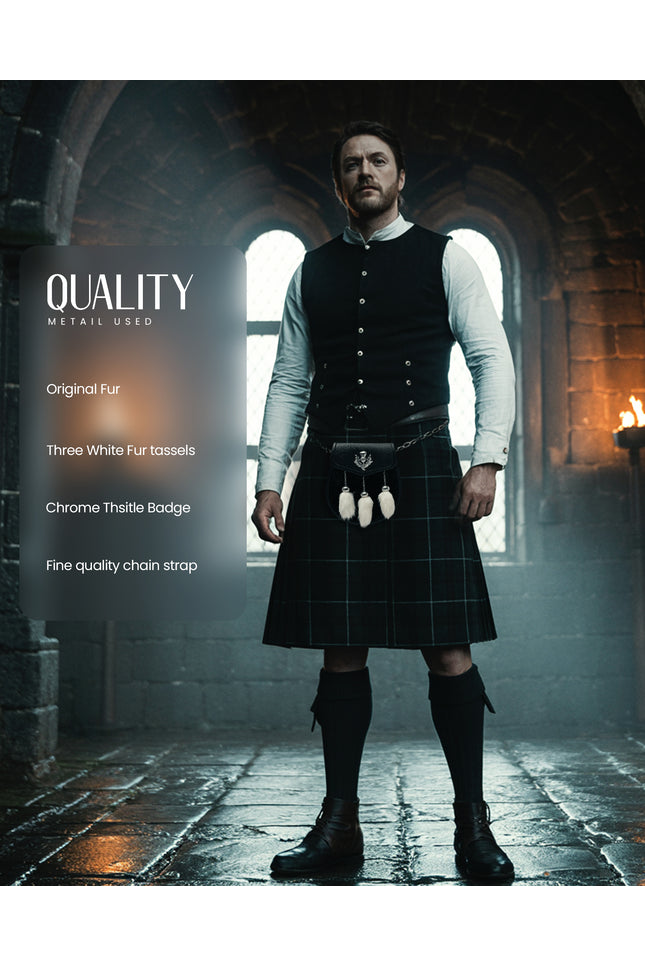 Semi-Dress Rabbit Fur Sporran with Thistle Chrome Badge