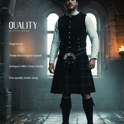 Formal Black Rabbit Fur Sporran with Black Celtic Antique Cantle