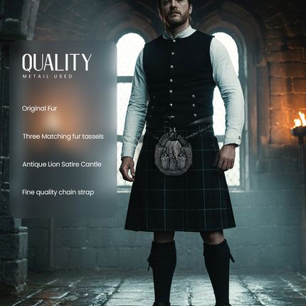 Formal Gray Rabbit Fur Sporran with Gray Lion Antique Cantle