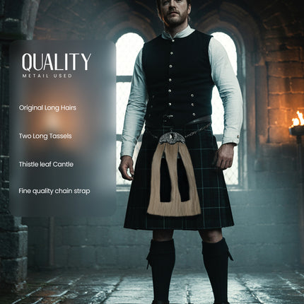 Full Dress Horse Hair Sporran with Thistle Leaf Cantle