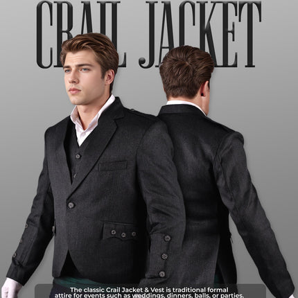 Black Crail Jacket & Vest  -  Italian Tweed Wool | Scottish Formalwear